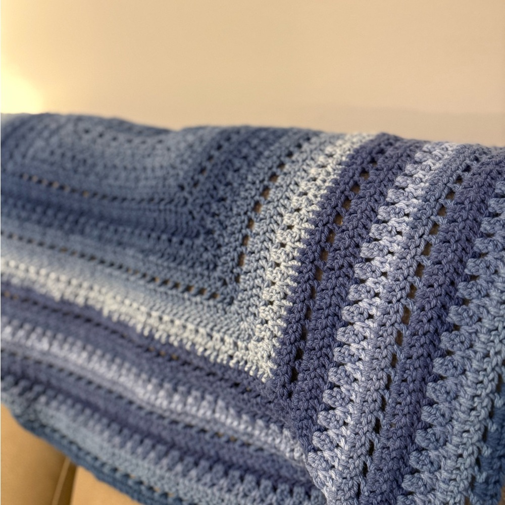 Handmade Crochet Blanket — Blue Gradient